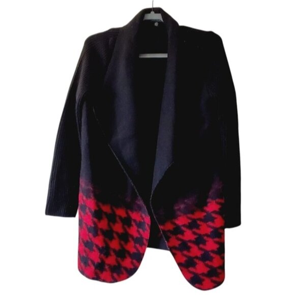 Parkhurst Boiled Wool Houndstooth Open Front Preppy Cardigan Coat L - Picture 1 of 6